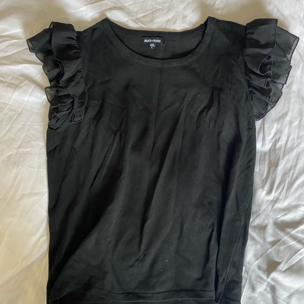 Elegant Black Ruffle Sleeve Blouse